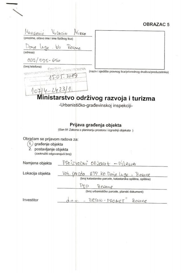 107-4-2423-1 doo Beton Promet  Berane