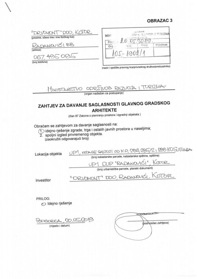 20.05.2019. Zahtjev - Drvomont d.o.o. - Kotor