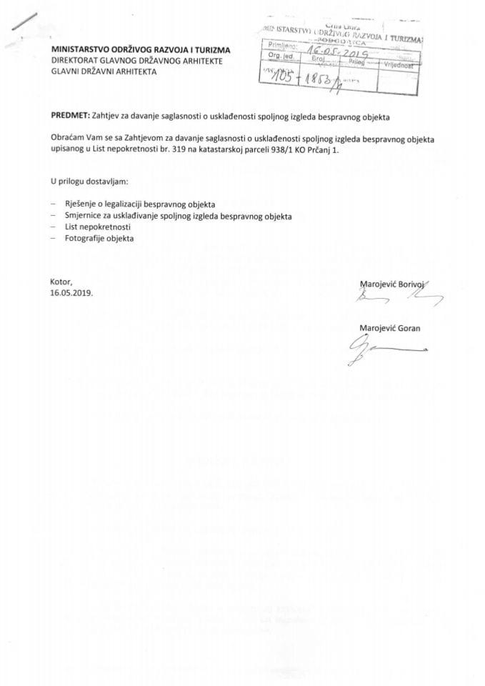 16.05.2019. Zahtjev - Marojević Borivoj i Marojević Goran - Kotor