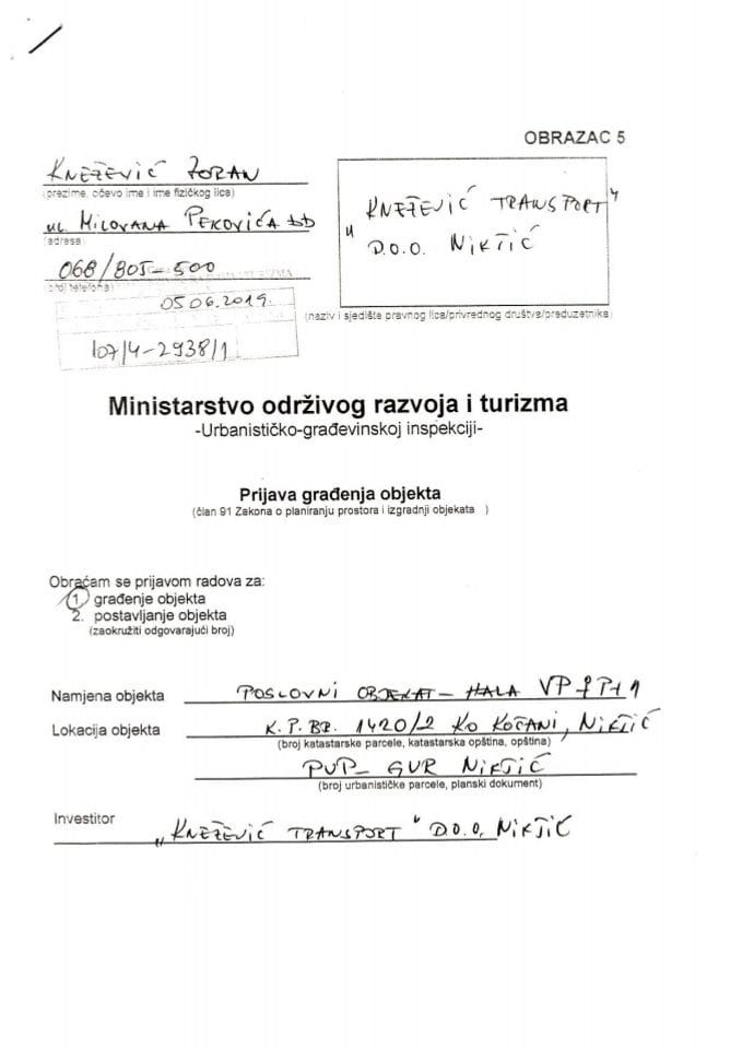 107-4-2938-1 Knežević transport d.o.o. Nikšić