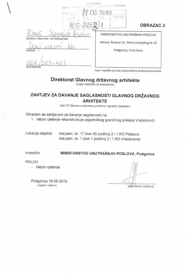 18.06.2019. Zahtjev - MINISTARSTVO UNUTRAŠNJIH POSLOVA - Nikšić