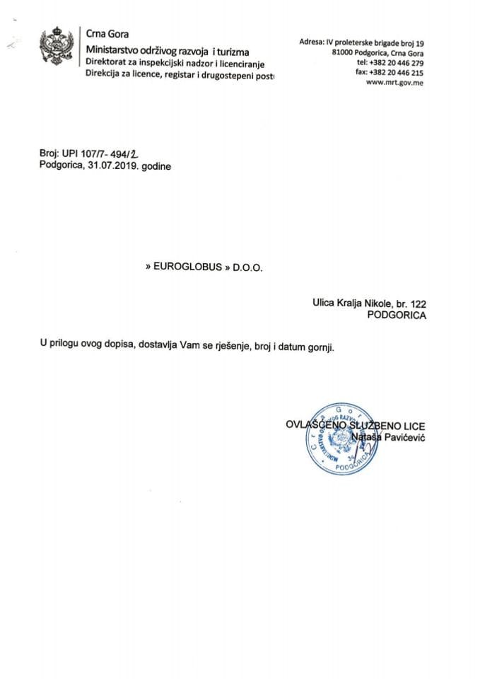 UPI-107-7-494-2 EUROGLOBUS DOO