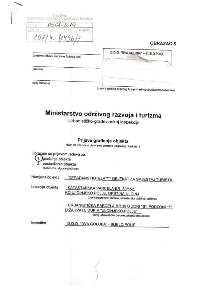 107-4-4496-1 d.o.o. DVA GOLUBA - Bijelo Polje