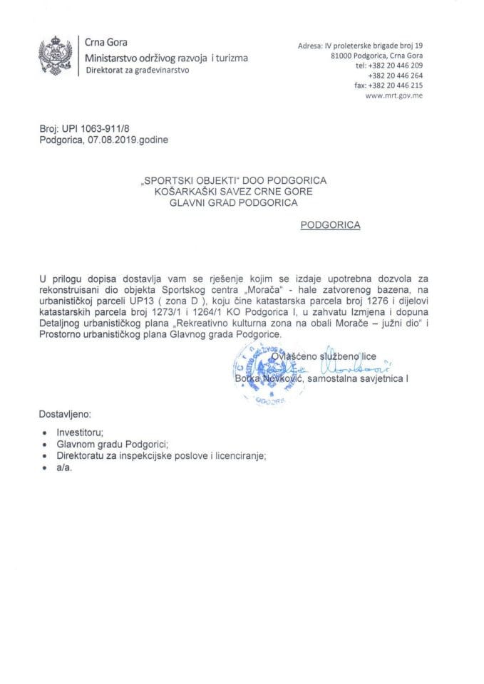 UPI 1063_911_8 Sportski objekti doo Kosarkaski savez CG Glavni 