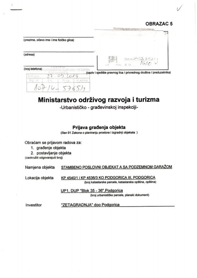 107-4-5765-1 ZETAGRADNJA doo Podgorica