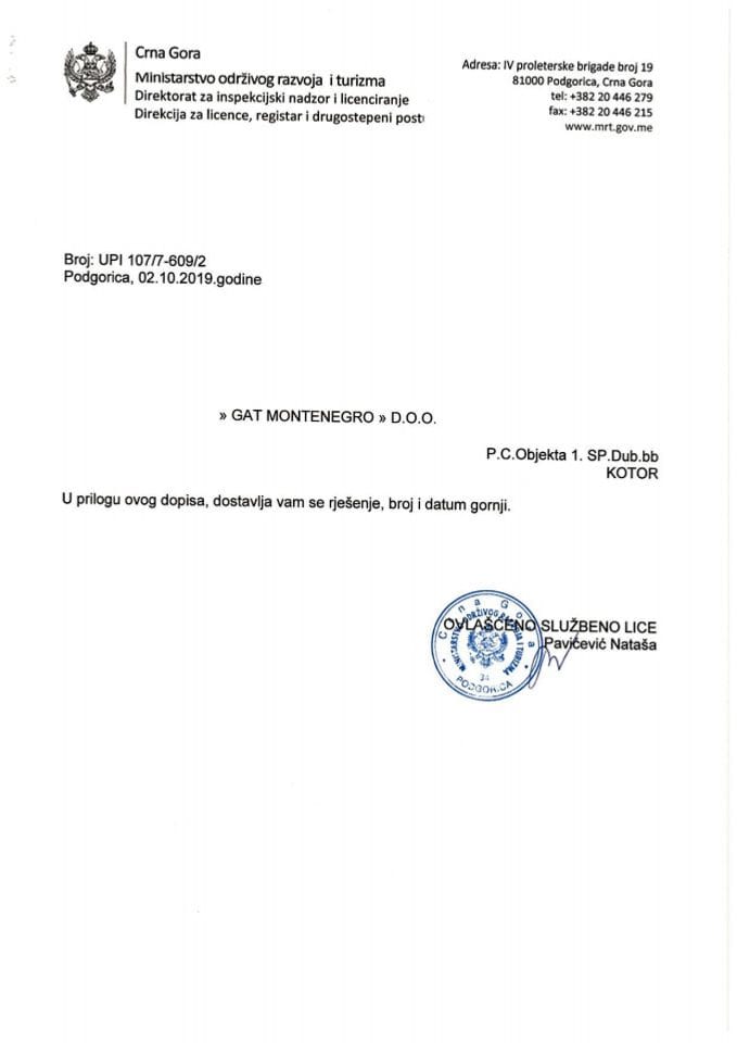 UPI-107-7-609-2 GAT MONTENEGRO DOO