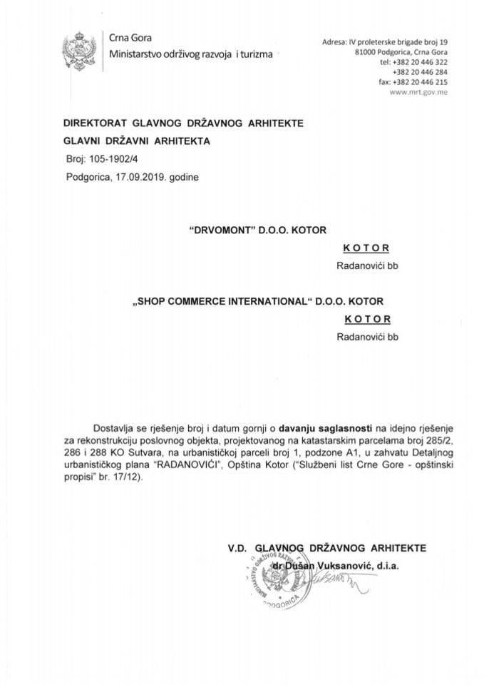 17.09.2019. Rješenje - DRVOMONT d.o.o. i SHOP COMMERCE INTERNATIONAL d.o.o. - Kotor
