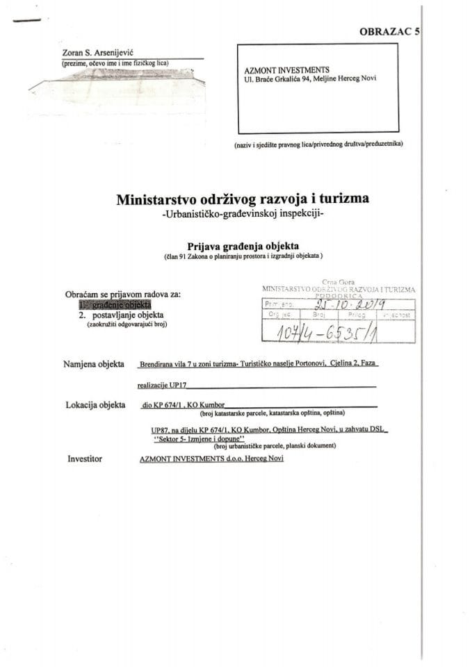 107-4-6535-1 AZMONT INVESTMENTS d.o.o. Herceg Novi