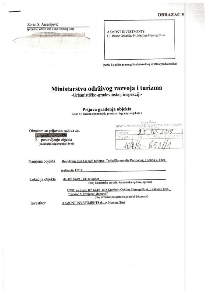 107-4-6531-1 AZMONT INVESTMENTS d.o.o. Herceg Novi