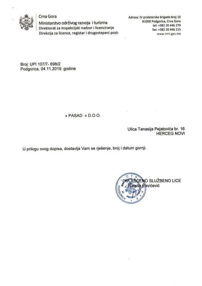 UPI-107-7-698-2 PASAD DOO