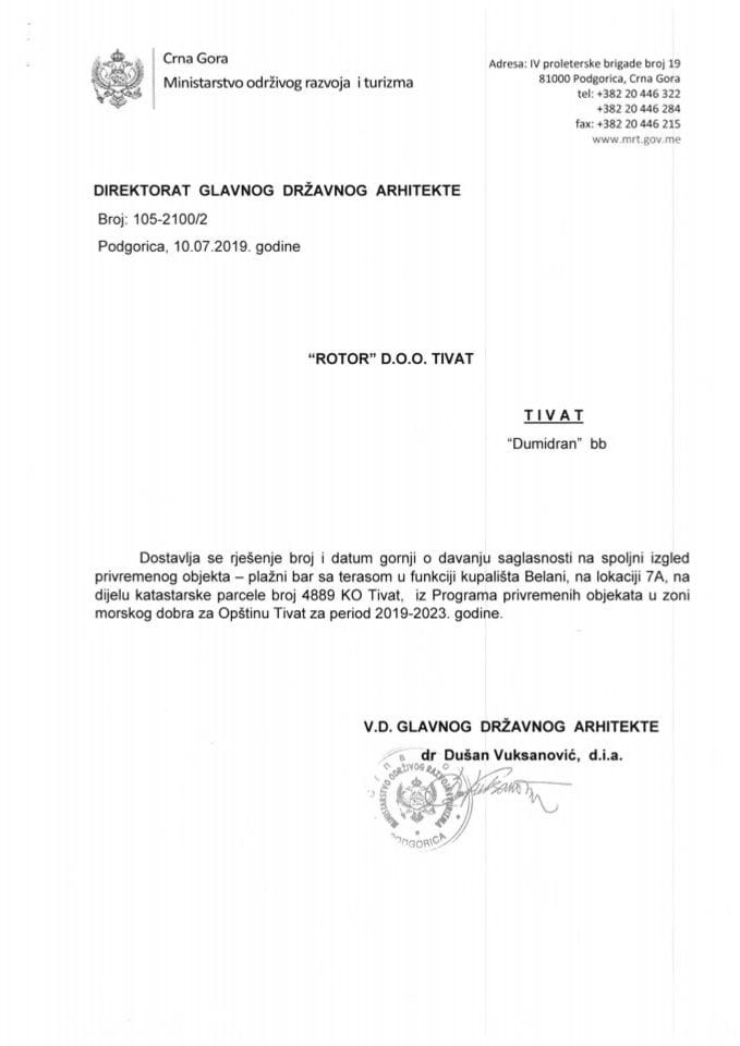 11.07.2019. Rješenje - ROTOR d.o.o. - Tivat