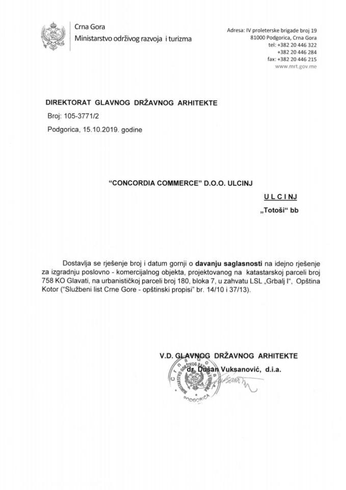 15.10.2019. Rješenje - Concordia Commerce d.o.o. - Kotor