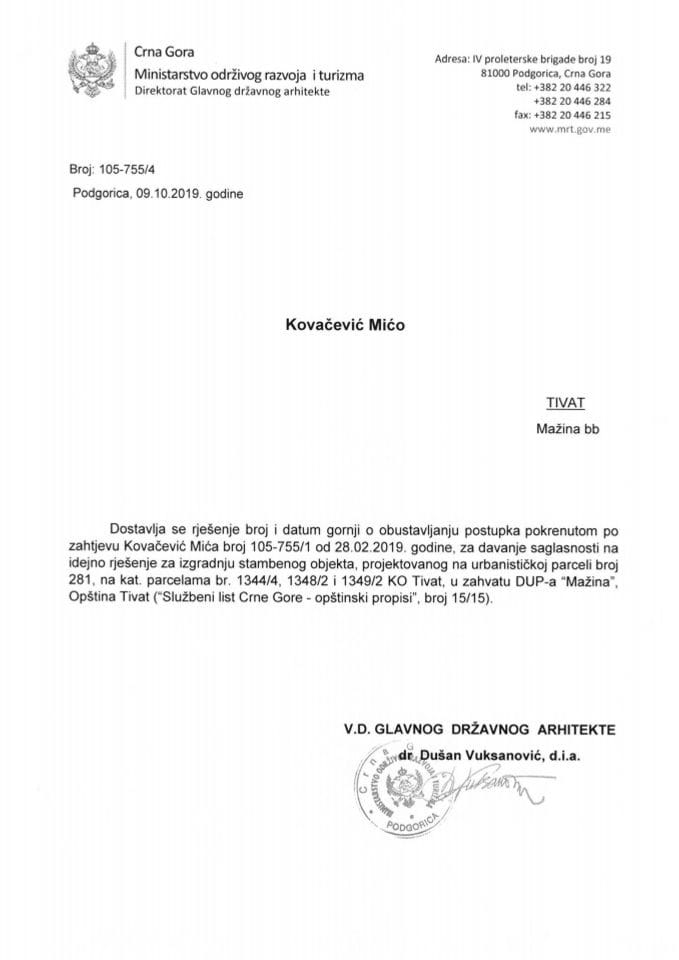 09.10.2019. Rješenje - Kovačević Mićo - Tivat