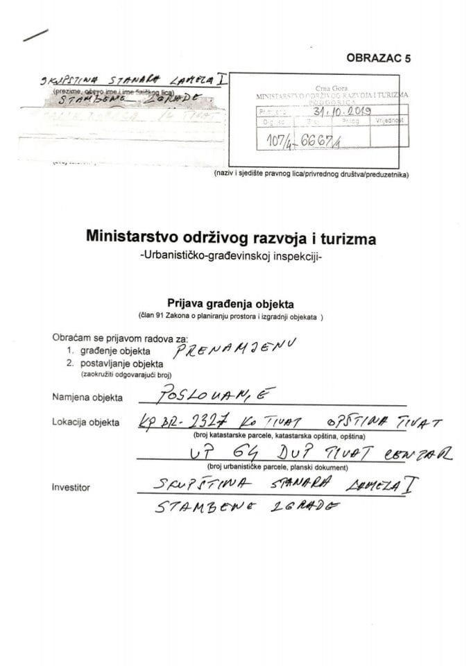 107-4-6667-1 Skupština stanara, Lamela I stambene zgrade - Tivat