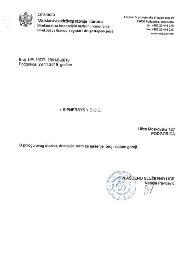 UPI-107-7-2861-6 -2018 SIENERSYS DOO