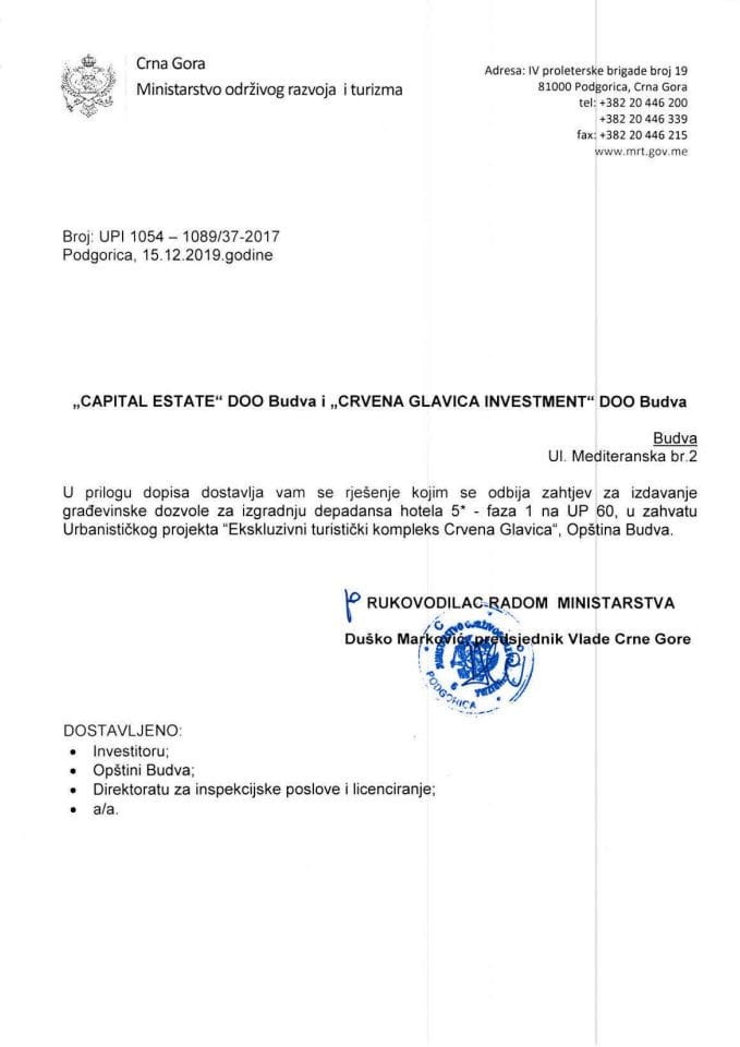 UPI 1054_1089_37-2017 Capital Estate d.o.o. Budva
