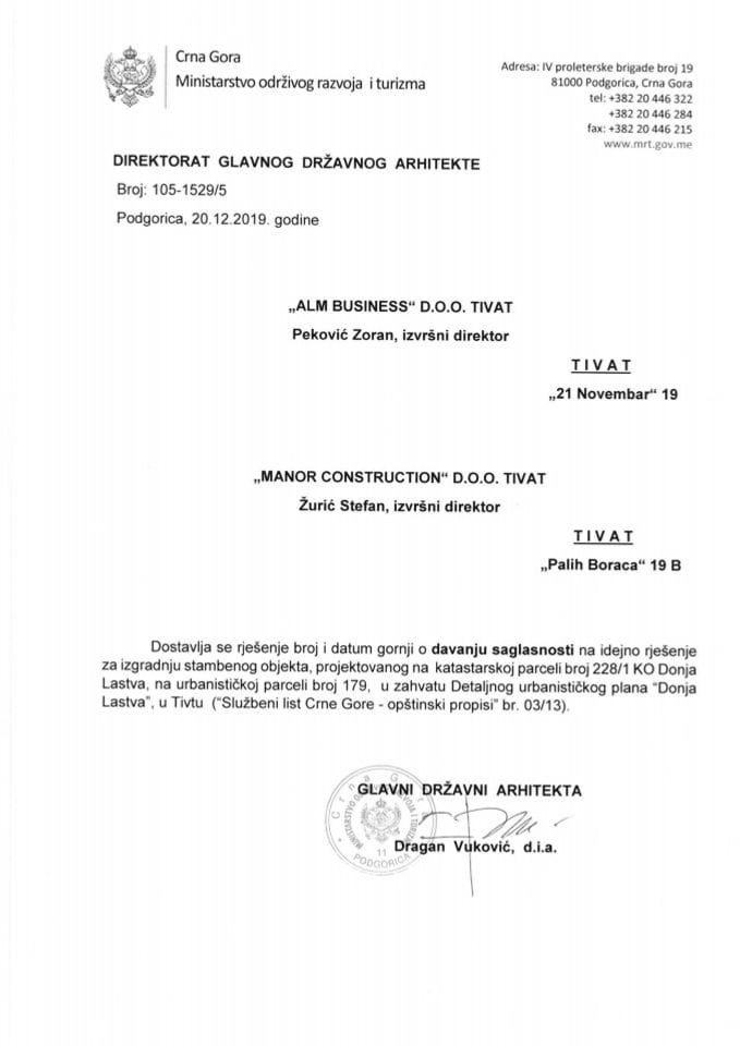 20.12.2019. Rješenje - ALM BUSINESS d.o.o i MANOR CONSTRUCTION d.o.o. - Tivat