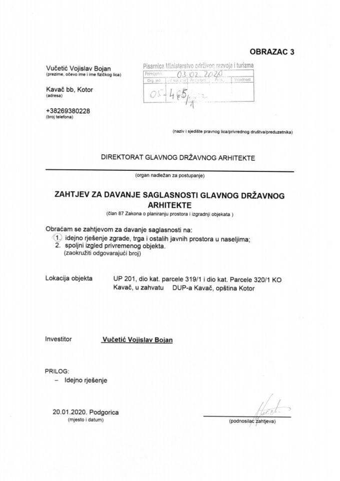 03.02.2020. Zahtjev - Vučetić Bojan - Kotor