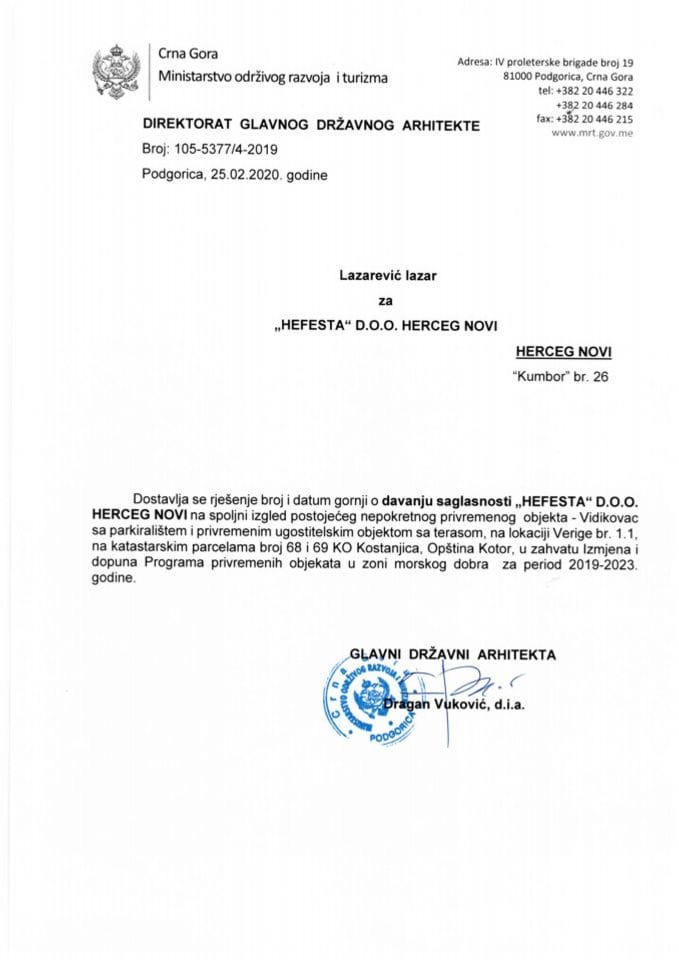 25.02.2020. Rješenje - HEFESTA d.o.o. - Kotor