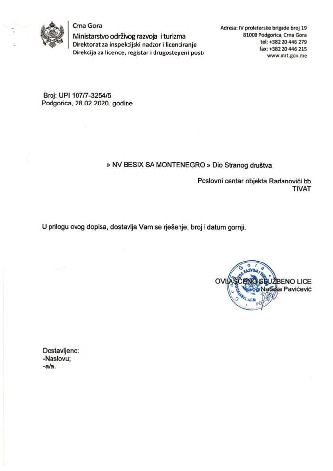 UPI-107-7-3254-5 NV BESIX SA MONTENEGRO Dio stranog društva