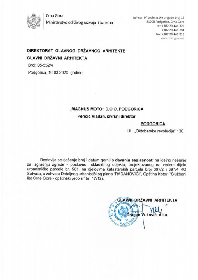 16.03.2020. Rješenje - MAGNUS MOTO d.o.o. - Kotor