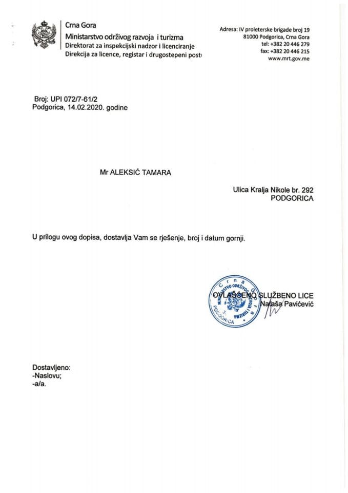 UPI-072-7-61-2 MR TAMARA ALEKSIĆ