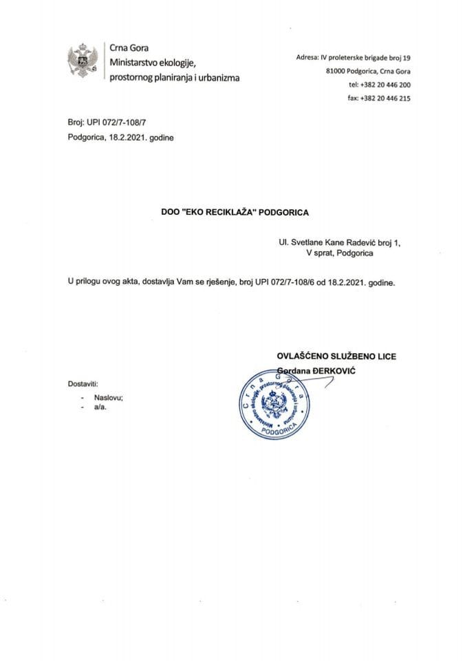 UPI-072-7-108-2 EKO RECIKLAŽA DOO