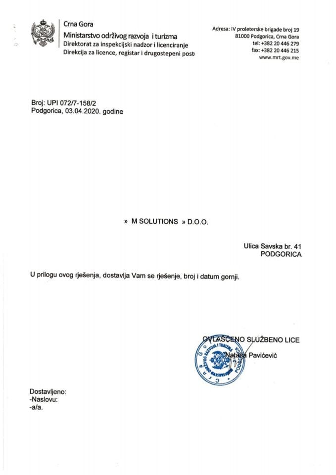 UPI-072-7-158-2 M SOLUTIONS DOO