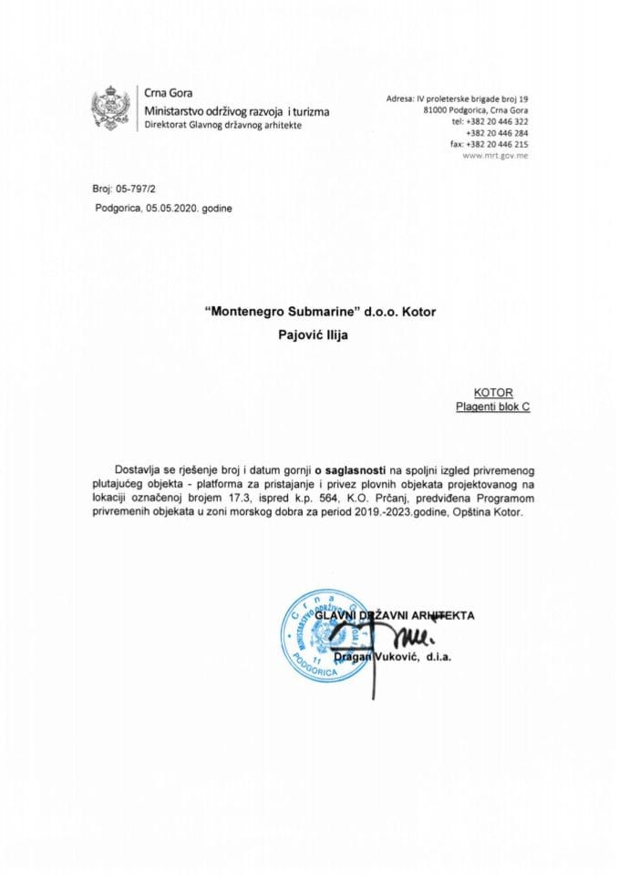 05.05.2020. Rješenje - Montenegro Submarine d.o.o. - Kotor
