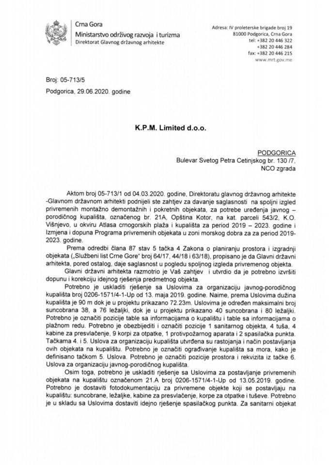 29.06.2020. Обавјештење - К.П.М. Лимитед д.о.о. - Котор