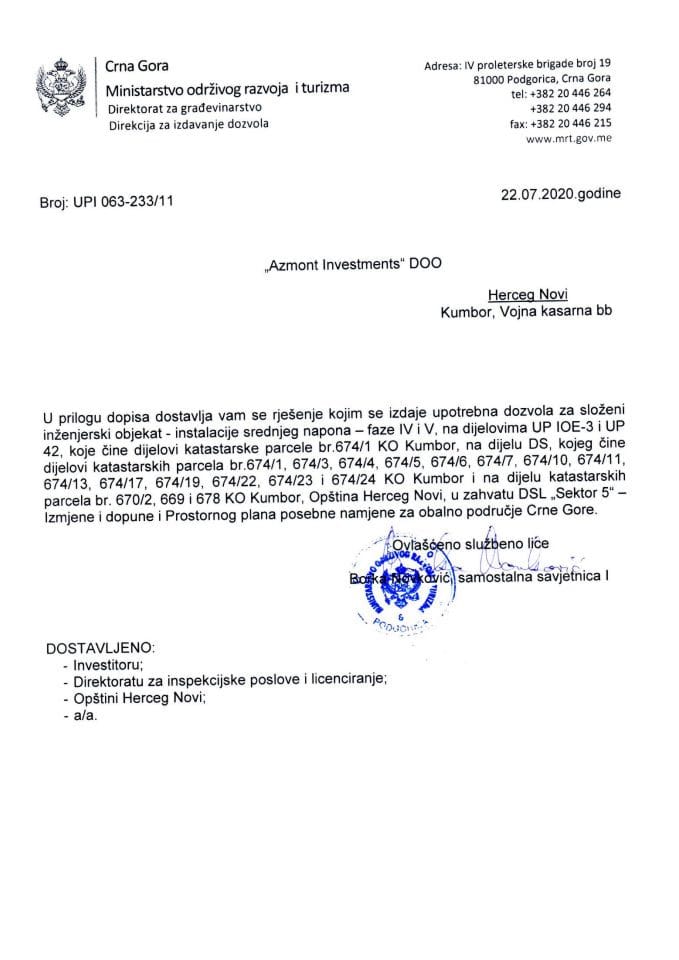 UPI 063 233 11 Azmont Investments doo