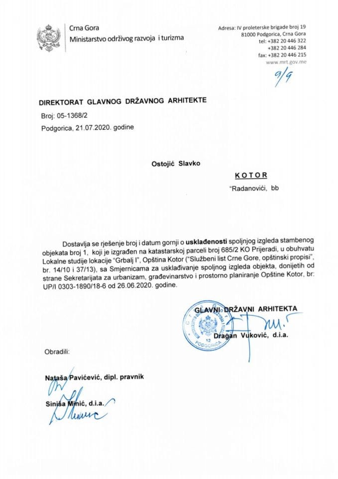 21.07.2020. Rješenje - Ostojić Slavko - Kotor