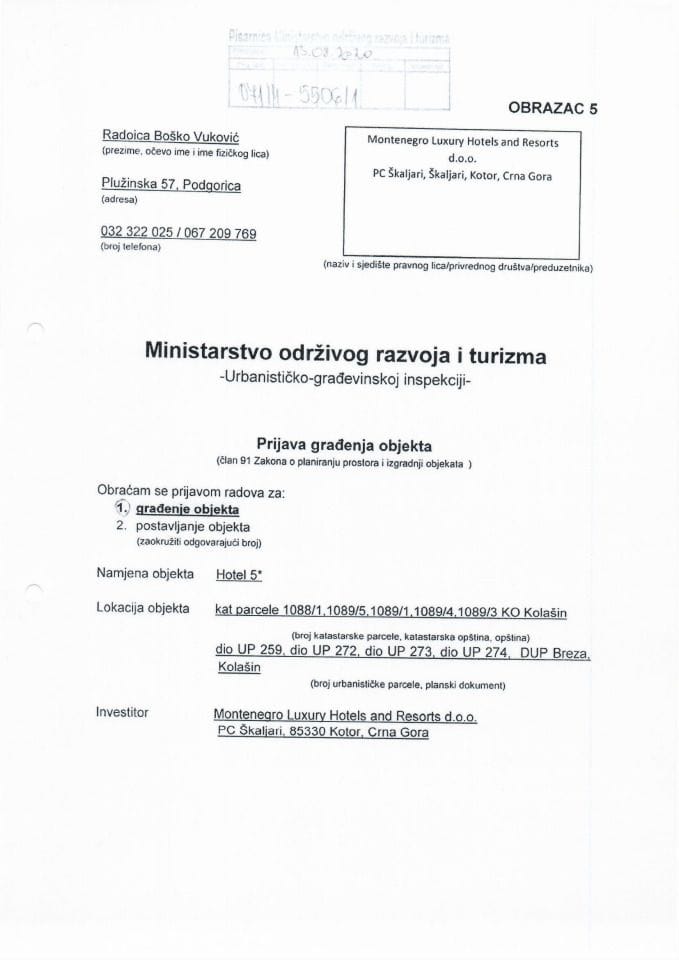 071-4-5506-1 MONTENEGRO LUXURY HOTELS AND RESORT DOO