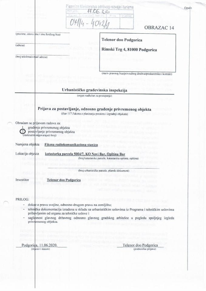 071-4-4042-1 TELENOR DOO PODGORICA