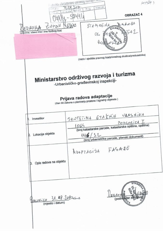 071-4-5844-1 SKUPŠTINA ETAŽNIH STANARA, UL.DANILA KIŠA BR.2, PODGORICA