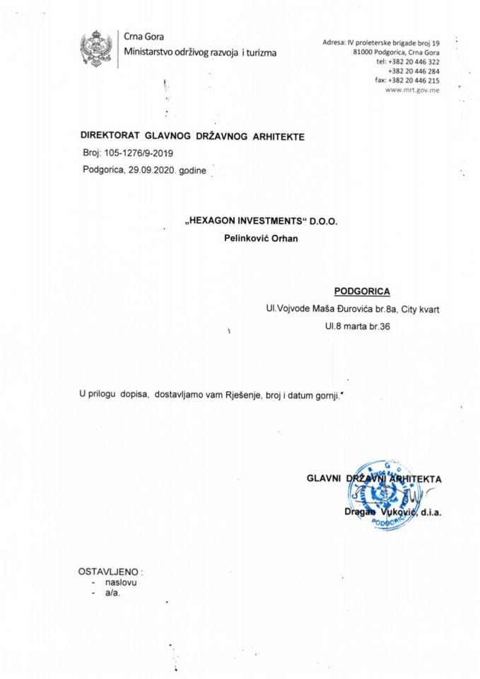 29.09.2020. Rješenje - Hexagon Investments d.o.o. - Kotor