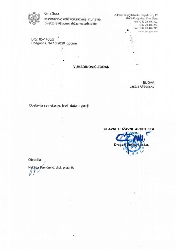 14.10.2020. Rješenje - Vukadinović Zoran - Kotor