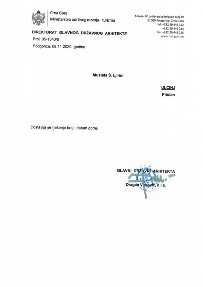 09.11.2020. Rješenje - Mustafa Š. Ljirim - Ulcinj