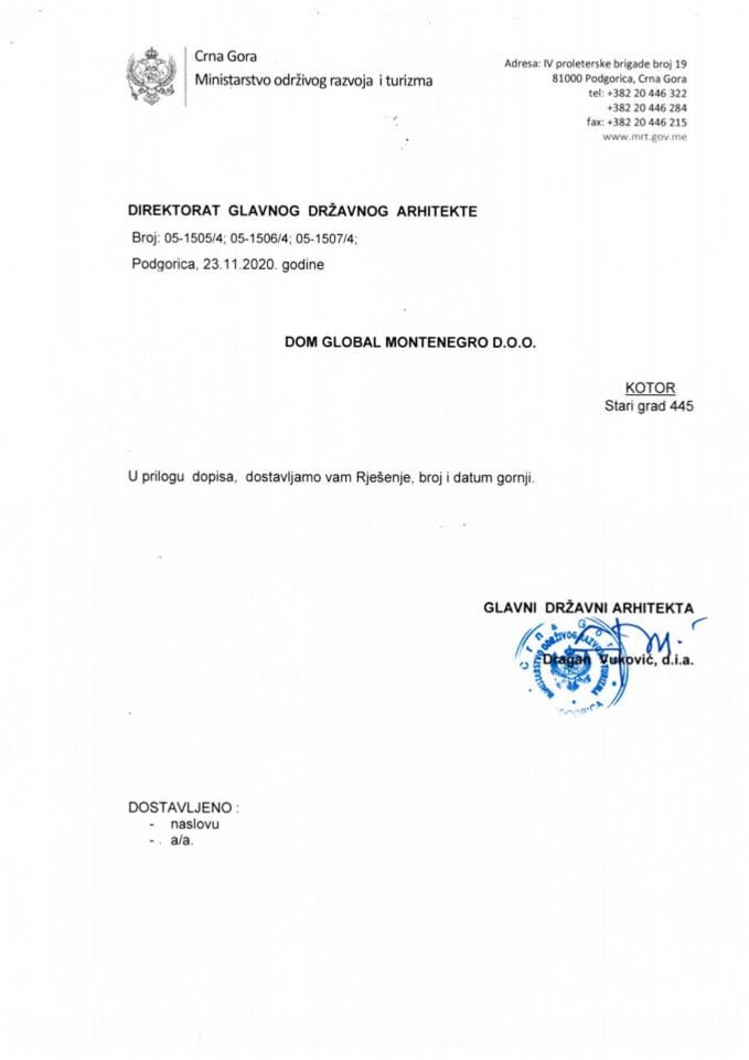 23.11.2020. - Rješenje - Dom Global Montenegro doo - Kotor