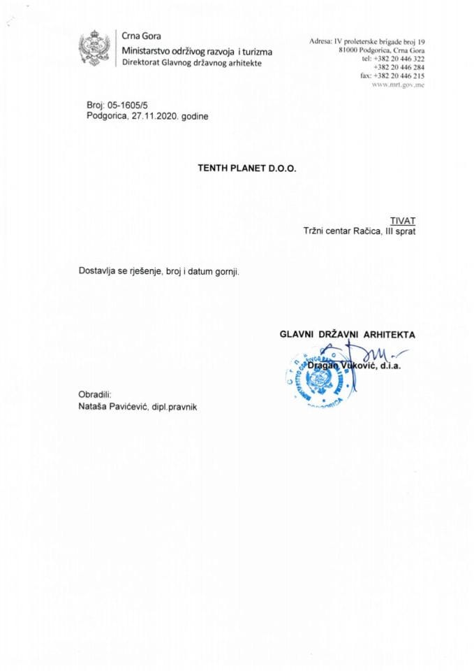 27.11.2020. - Rješenje - Tenth Planet doo - Tivat