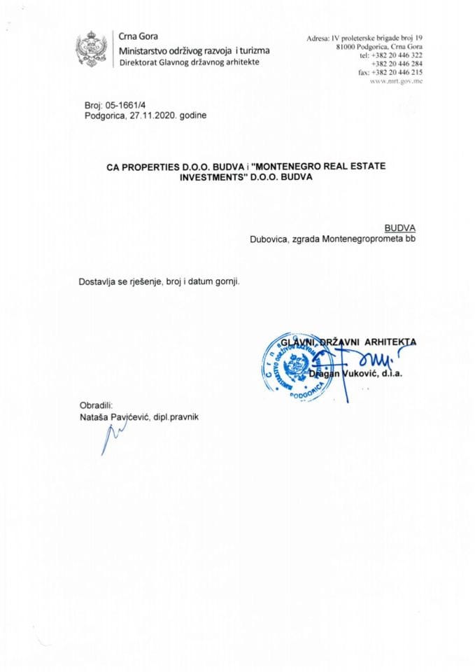 27.11.2020. - Rješenje - CA Properties doo Budva i Montenegro Real Estate Investments doo Budva - Budva