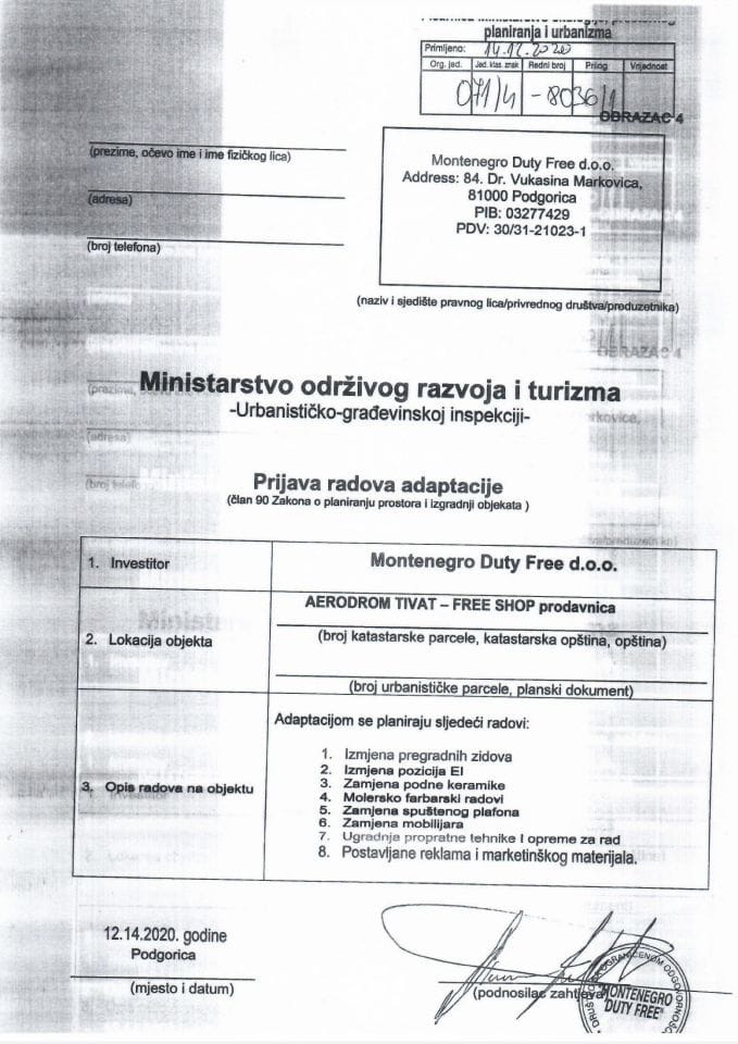 071-4-8036-1 MONTENEGRO DUTY FREE DOO