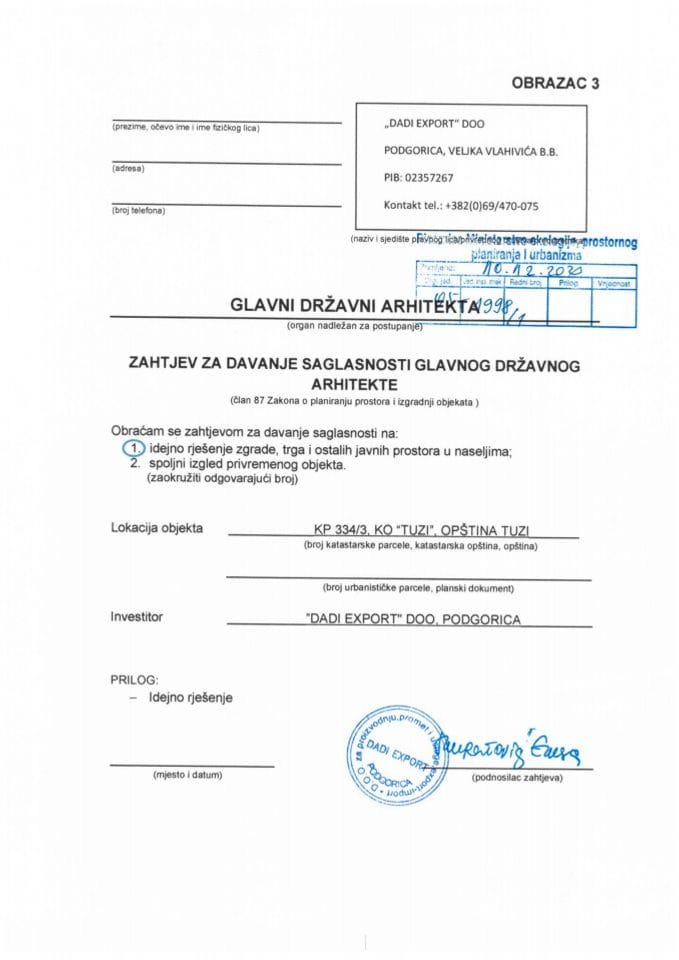 10.12.2020.  DADI EXPORT DOO-Podgorica