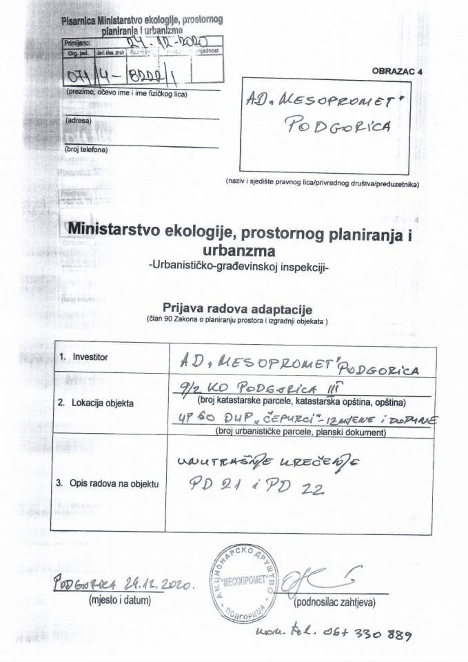 071-4-8222-1 AD MESOPROMET PODGORICA