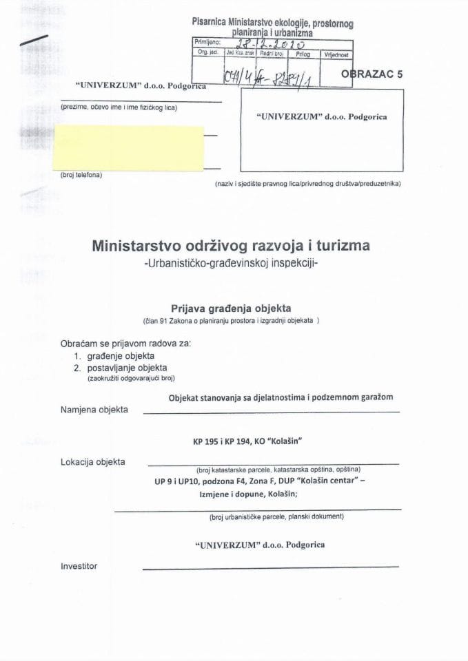 071-4-8289-1 UNIVERZUM DOO PODGORICA