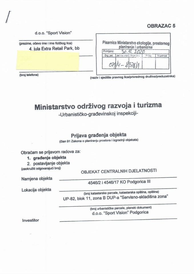 071-4-8378-1 SPORT VISION DOO PODGORICA