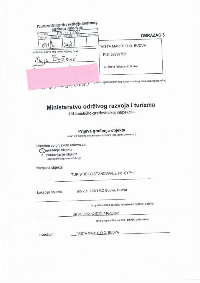 071-4-167-1 VISTA MAR DOO BUDVA