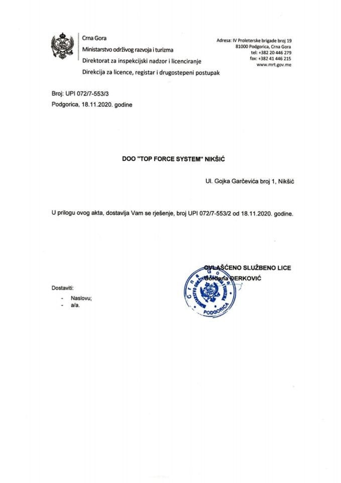 UPI-072-7-553-3 DOO TOP FORCE SYSTEM