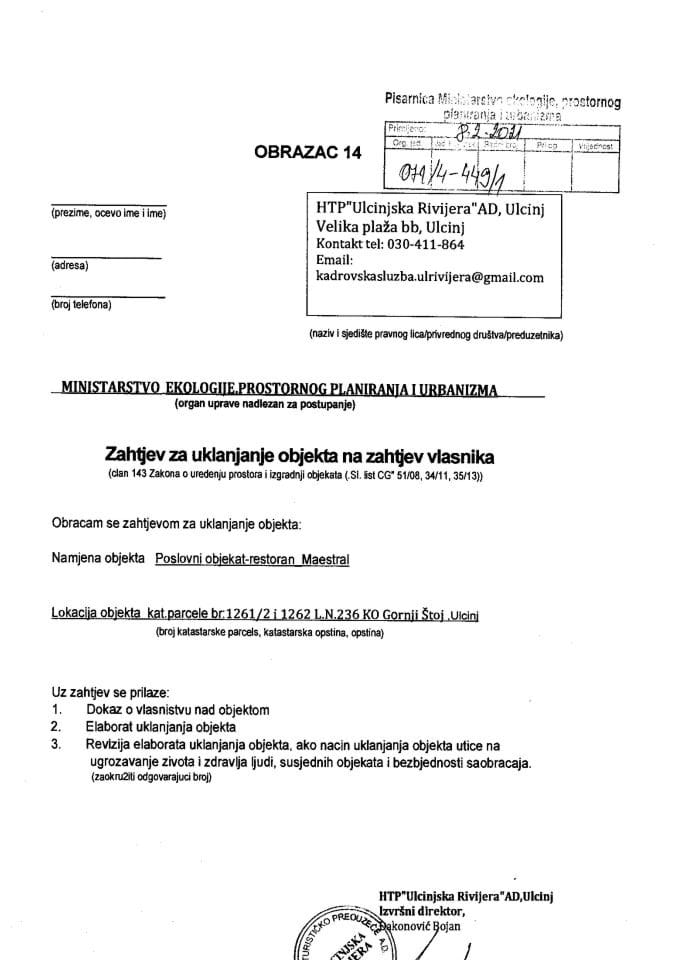 071-4-449-1 HTP ULCINJSKA RIVIJERA AD ULCINJ