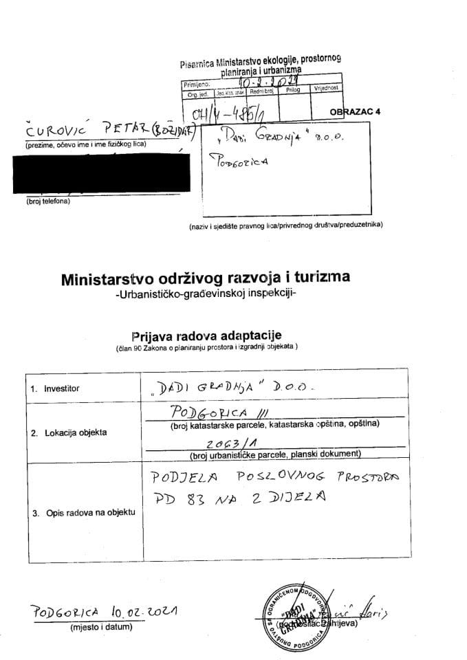 071-4-485-1 DADI GRADNJA DOO